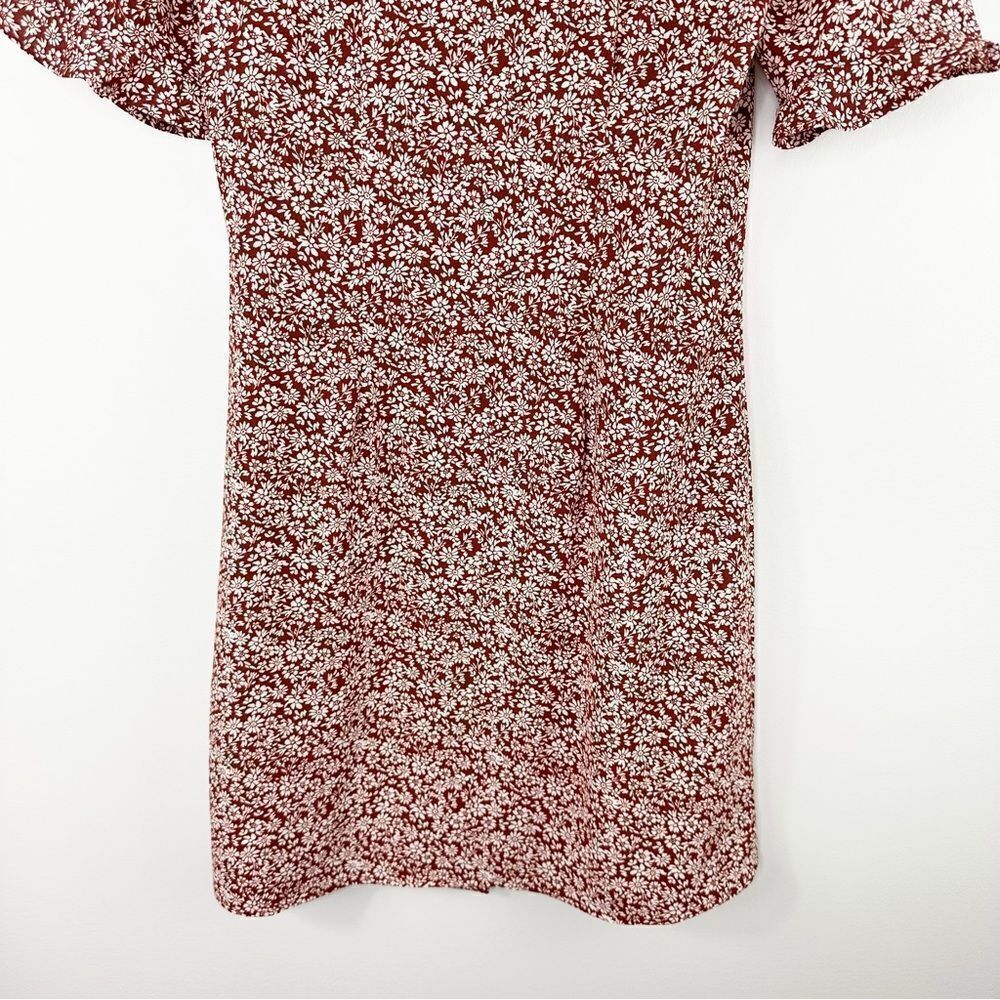 Montreal Rust Colored Patterned Button Up Ruffle‎ Short Sleeve Peasant Dress - Picture 13 of 14